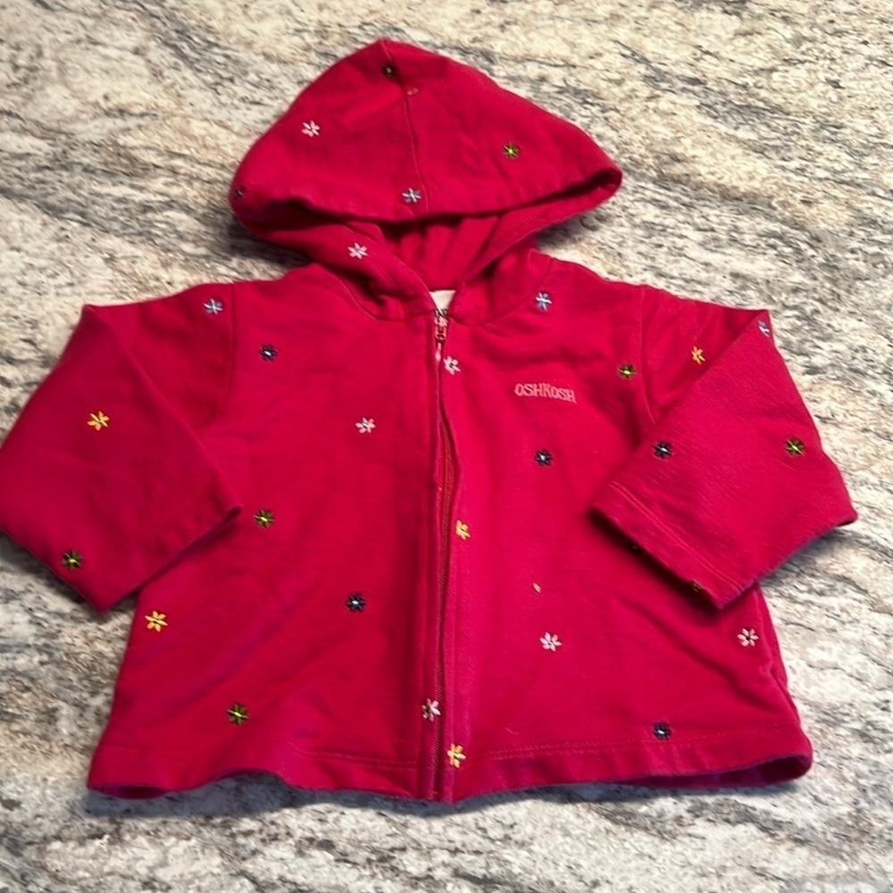 🇺🇸$3🇺🇸 Oshkosh Pink Flower Zip up Jacket with Hood 12 month Girls Preloved